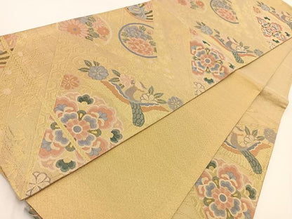 平和屋着物◎佐賀錦 六通柄袋帯 鳳凰花丸文 金糸 三越扱い 正絹 逸品 BAAV7355yc