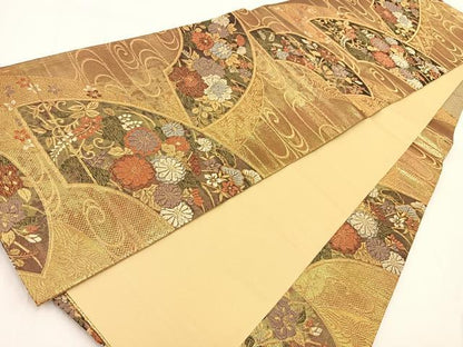 平和屋着物◎六通柄袋帯 扇面小袖吉祥文 金糸 正絹 逸品 BAAV7361yc