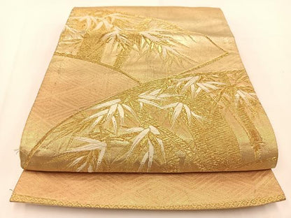 平和屋着物◎六通柄袋帯　唐織　地紙笹竹文　金銀糸　引箔　正絹　逸品　BAAV7367yc