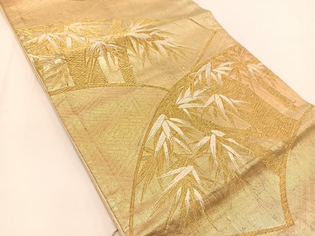 平和屋着物◎六通柄袋帯　唐織　地紙笹竹文　金銀糸　引箔　正絹　逸品　BAAV7367yc