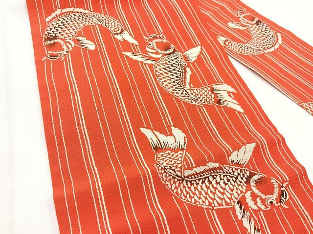 平和屋着物●全通柄九寸名古屋帯　型染め　紅緋色　鬼しぼ縮緬　正絹　逸品　未使用　BAAV7374yc