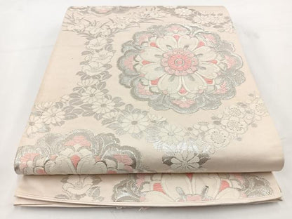 平和屋着物◎西陣　六通柄袋帯　唐織　正倉院花文　銀糸　正絹　逸品　BAAV7383yc