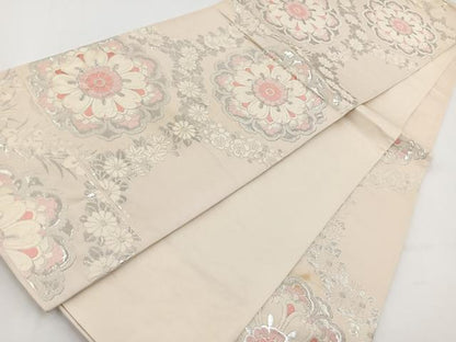 平和屋着物◎西陣　六通柄袋帯　唐織　正倉院花文　銀糸　正絹　逸品　BAAV7383yc