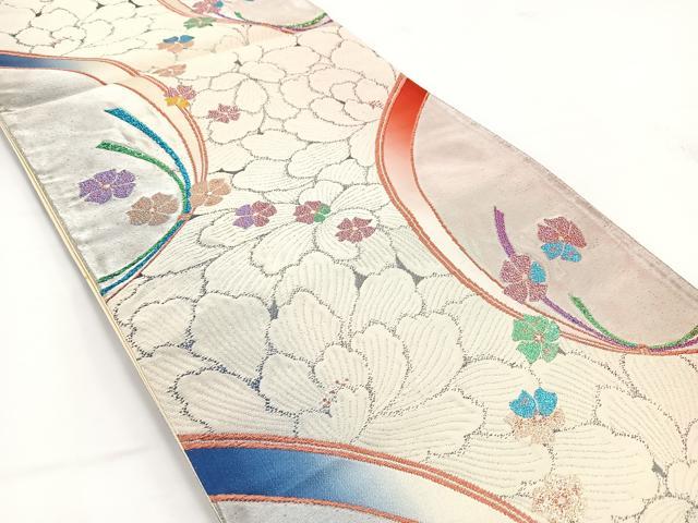 平和屋着物◎六通柄袋帯　花尽くし　銀糸　正絹　逸品　BAAV7384yc