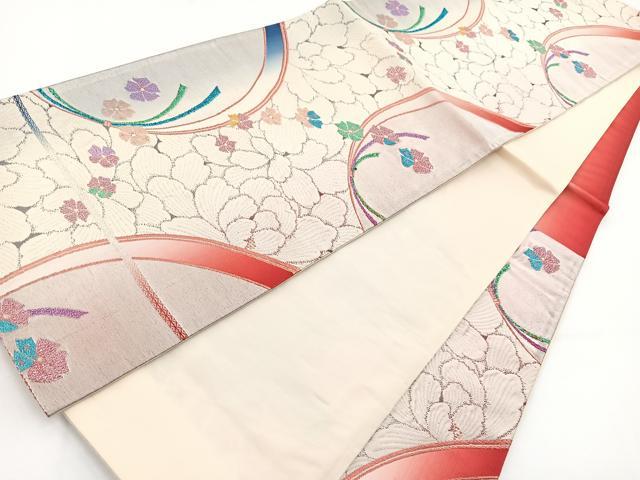 平和屋着物◎六通柄袋帯　花尽くし　銀糸　正絹　逸品　BAAV7384yc