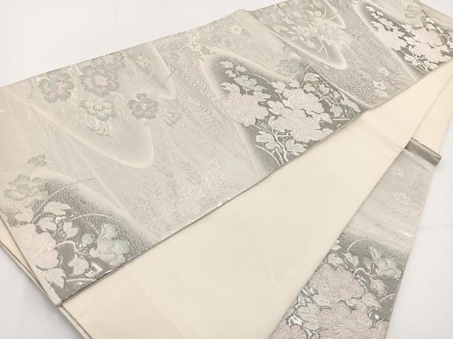 平和屋着物◎六通柄袋帯　唐織　プラチナ箔　流水花文　正絹　逸品　BAAV7390yc