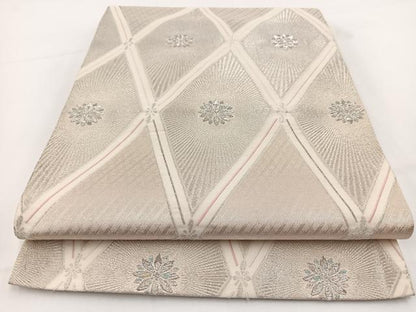 平和屋着物◎六通柄袋帯　唐織　菱天井花文　銀糸　正絹　逸品　BAAV7391yc