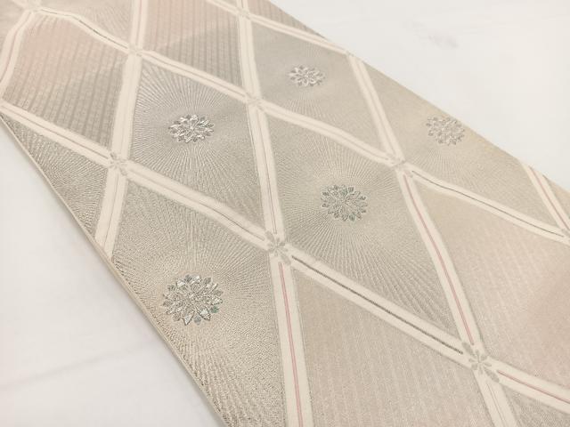 平和屋着物◎六通柄袋帯　唐織　菱天井花文　銀糸　正絹　逸品　BAAV7391yc