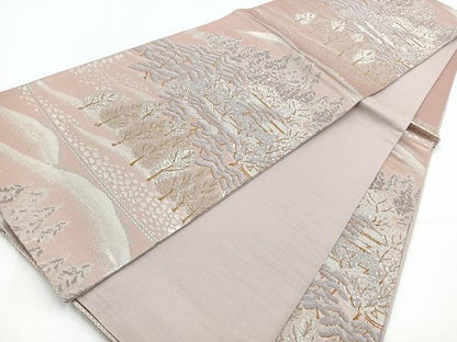 平和屋着物◎六通柄袋帯　唐織　風景樹林文　金銀糸　正絹　逸品　BAAV7393yc