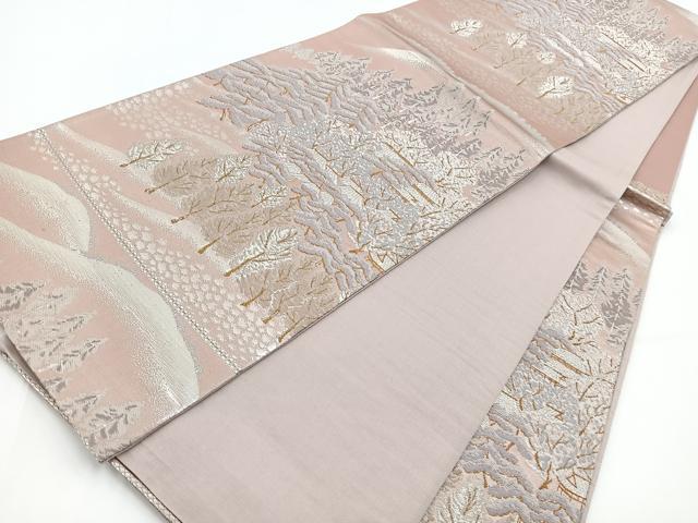 平和屋着物◎六通柄袋帯　唐織　風景樹林文　金銀糸　正絹　逸品　BAAV7393yc