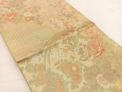 平和屋着物◎宝珠本佐賀錦　六通柄袋帯　九百錦　尾長鳥花文　金糸　正絹　逸品　BAAV7400yc