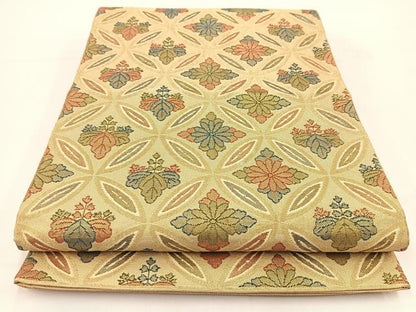 平和屋着物◎佐賀錦　六通柄袋帯　七宝菊桐文　金糸　正絹　逸品　BAAV7403yc