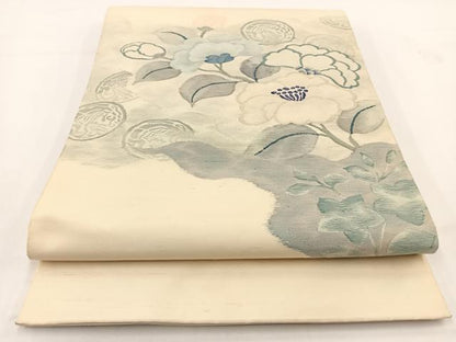 平和屋着物◎太鼓柄袋帯　すくい織　草花文　正絹　逸品　BAAV7404yc