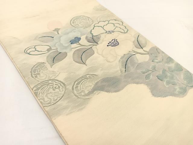 平和屋着物◎太鼓柄袋帯　すくい織　草花文　正絹　逸品　BAAV7404yc