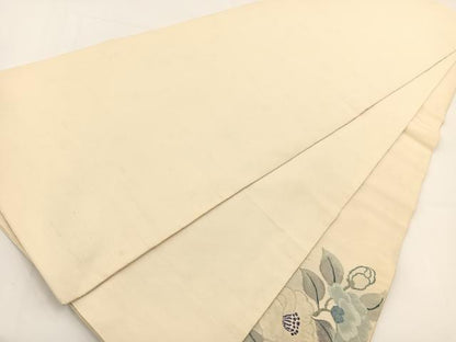 平和屋着物◎太鼓柄袋帯　すくい織　草花文　正絹　逸品　BAAV7404yc