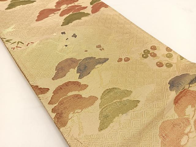 平和屋着物◎佐賀錦 六通柄袋帯 飛鶴草花文 金糸 正絹 逸品 BAAV7409yc