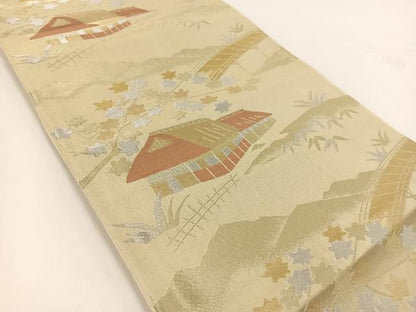 平和屋着物◎六通柄 京袋帯 御所解花文 金銀糸 正絹 逸品 BAAV7412yc
