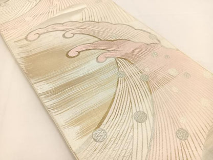 平和屋着物◎六通柄袋帯 唐織 立波文 銀糸 正絹 逸品 BAAV7415yc