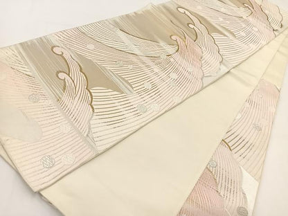 平和屋着物◎六通柄袋帯 唐織 立波文 銀糸 正絹 逸品 BAAV7415yc