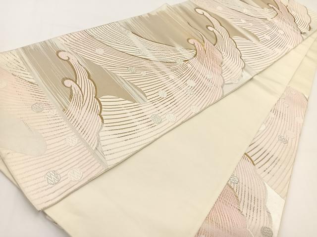 平和屋着物◎六通柄袋帯 唐織 立波文 銀糸 正絹 逸品 BAAV7415yc