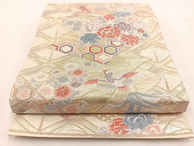 平和屋着物◎六通柄袋帯 唐織 立扇彩華文 金銀糸 正絹 逸品 BAAV7417yc
