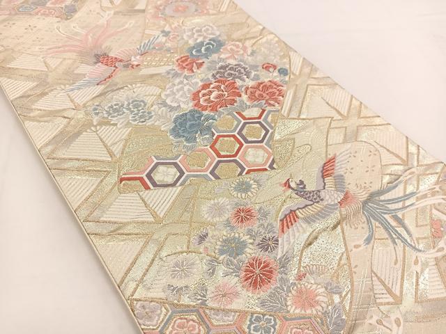 平和屋着物◎六通柄袋帯 唐織 立扇彩華文 金銀糸 正絹 逸品 BAAV7417yc