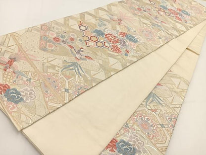 平和屋着物◎六通柄袋帯 唐織 立扇彩華文 金銀糸 正絹 逸品 BAAV7417yc