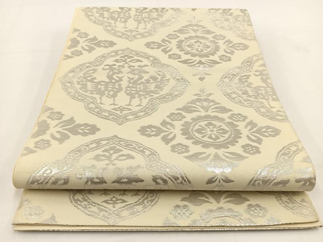 平和屋着物◎六通柄　本袋帯　純箔引　向かい花鳥文　正絹　逸品　BAAV7419yc