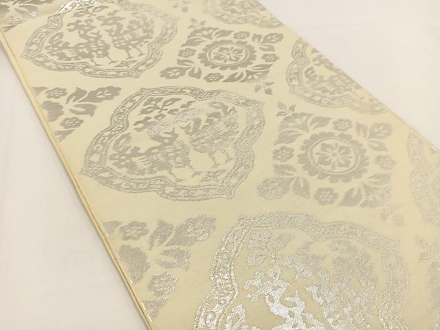 平和屋着物◎六通柄　本袋帯　純箔引　向かい花鳥文　正絹　逸品　BAAV7419yc