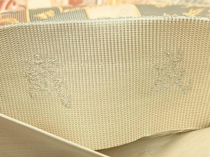 平和屋着物◎六通柄袋帯　唐織　織成　飛鶴短冊吉祥花文　金銀糸　正絹　逸品　BAAV7420yc