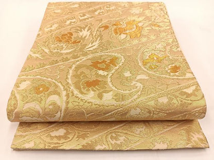 平和屋着物◎六通柄袋帯 更紗花文 金糸 正絹 逸品 BAAV7424yc