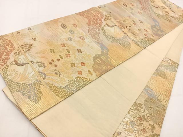平和屋着物◎六通柄袋帯 孔雀花文 金銀糸 引箔 正絹 逸品 BAAV7427yc