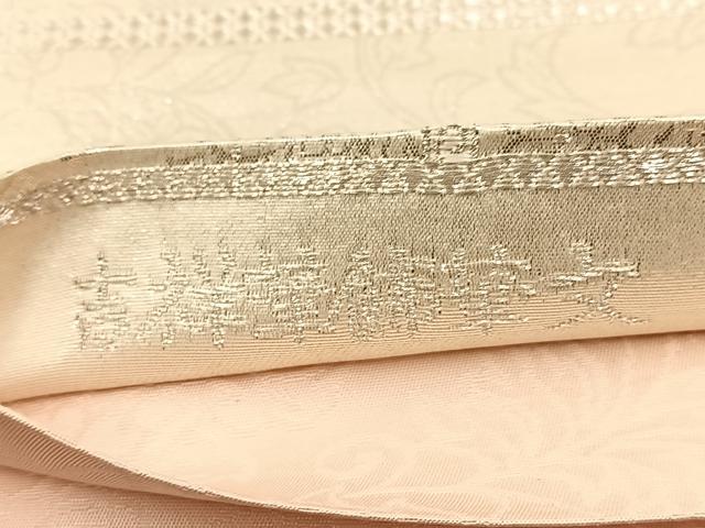平和屋着物◎六通柄袋帯 唐織 吉祥華飾花文 銀糸 正絹 逸品 BAAV7428yc