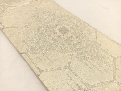 平和屋着物◎六通柄袋帯 唐織 吉祥華飾花文 銀糸 正絹 逸品 BAAV7428yc