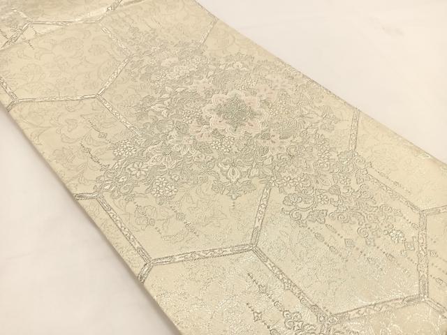 平和屋着物◎六通柄袋帯 唐織 吉祥華飾花文 銀糸 正絹 逸品 BAAV7428yc