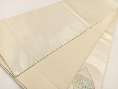 平和屋着物◎太鼓柄袋帯　唐織　地紙孔雀花文　金銀糸　正絹　逸品　BAAV7431yc