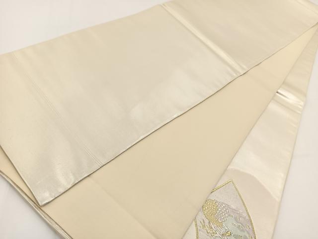 平和屋着物◎太鼓柄袋帯　唐織　地紙孔雀花文　金銀糸　正絹　逸品　BAAV7431yc
