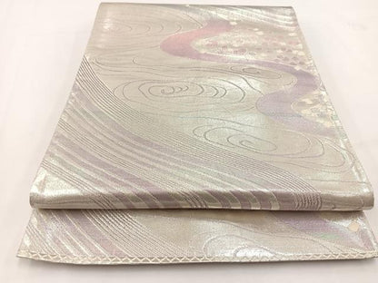 平和屋着物◎西陣 六通柄袋帯 作家物 流水文 銀糸 正絹 逸品 BAAV7432yc
