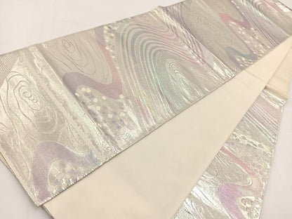 平和屋着物◎西陣 六通柄袋帯 作家物 流水文 銀糸 正絹 逸品 BAAV7432yc