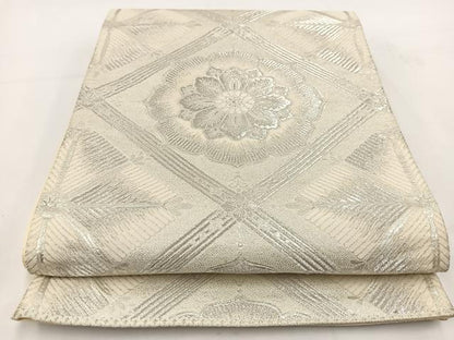 平和屋着物◎六通柄袋帯　唐織　菱天井花文　銀糸　正絹　逸品　BAAV7433yc