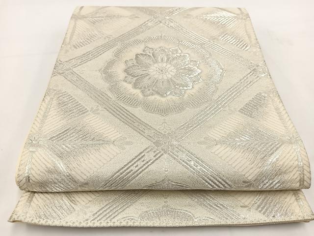平和屋着物◎六通柄袋帯　唐織　菱天井花文　銀糸　正絹　逸品　BAAV7433yc