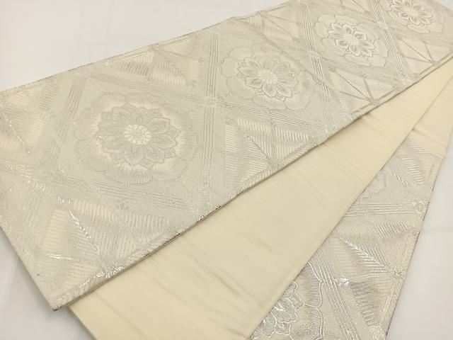 平和屋着物◎六通柄袋帯　唐織　菱天井花文　銀糸　正絹　逸品　BAAV7433yc