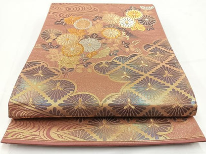平和屋着物◎六通柄袋帯　雲取り菊水文　金銀糸　正絹　逸品　BAAV7443yc