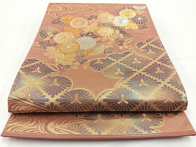 平和屋着物◎六通柄袋帯　雲取り菊水文　金銀糸　正絹　逸品　BAAV7443yc