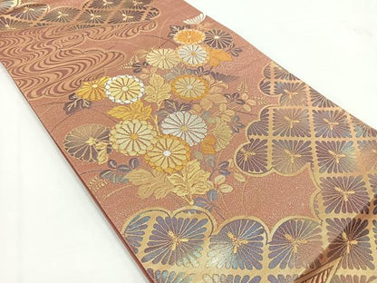 平和屋着物◎六通柄袋帯　雲取り菊水文　金銀糸　正絹　逸品　BAAV7443yc