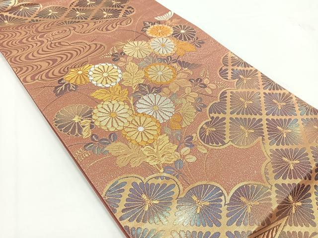 平和屋着物◎六通柄袋帯　雲取り菊水文　金銀糸　正絹　逸品　BAAV7443yc