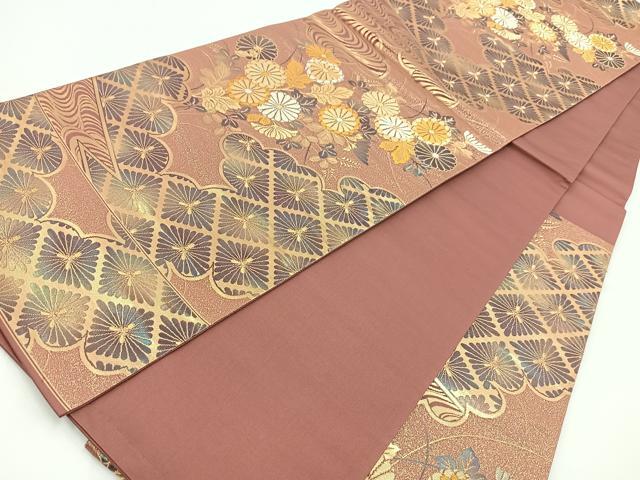平和屋着物◎六通柄袋帯　雲取り菊水文　金銀糸　正絹　逸品　BAAV7443yc