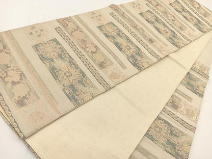 平和屋着物◎六通柄袋帯　横段更紗花鳥文　金銀糸　正絹　逸品　BAAV7454yc