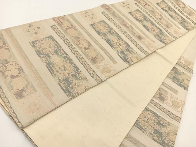 平和屋着物◎六通柄袋帯　横段更紗花鳥文　金銀糸　正絹　逸品　BAAV7454yc