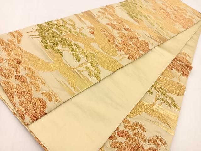 平和屋着物◎六通柄袋帯　唐織　孔雀松文　金糸　正絹　逸品　BAAV7460yc